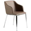 Image de Chaise rembourrée - ANGEL CERDA - Simili cuir et pieds acier chromé - Marron - L 51 x P 56 x H 79 cm