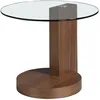Image de Table D'angle Ronde En Verre Trempé Et Noyer
