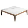 Image de Table basse carrée bois noyer et plateau en marbre céramique blanc mykal