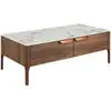 Image de Table Basse Rectangulaire 2 Tiroirs Blazer 120cm - Noyer Et Porcelaine Blanche Effet Marbre