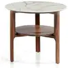 Image de Table D'appoint Bois Noyer Et Plateau En Marbre Céramique Blanc Mykal