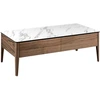 Image de Table Basse Rectangulaire 2 Tiroirs Kloser 120cm - Noyer Et Porcelaine Blanche Effet Marbre
