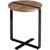 Image de Table D'angle Ronde En Noyer Et Acier Noir