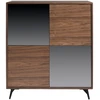 Image de Buffet Haut 4 Portes Kazy 110cm - Noyer Et Verre Effet Miroir Noir