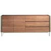 Image de Buffet 2 Portes 3 Tiroirs Roka 180cm - Noyer Et Verre Transparent