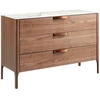 Image de Commode 3 Tiroirs Blazer 120cm - Noyer Et Porcelaine Blanche Effet Marbre