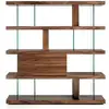 Image de Grande Étagère En Bois Noyer Et Verre Trempé Atly - Style Contemporain