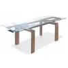 Image de Table rectangulaire extensible 160-240cm verre trempé et pieds bois noyer roka