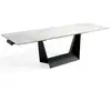 Image de Table en marbre céramique blanc avec rallonge centrale et pieds en acier noir l 180-225-270cm