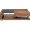 Image de Table Basse 1 Tiroirs Lizay 130cm - Noyer Et Verre Trempé Noir