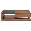 Image de Table basse en bois de noyer et vitrail noir avec tiroir