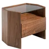 Image de Table De Chevet En Noyer Avec Plateau En Verre Trempé