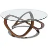 Image de Table Basse Ronde En Verre Trempé, Noyer Et Acier Chromé