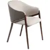 Image de Chaise Avec Accoudoir Contemporaine Zaki - Noyer Et Tissu Beige Clair