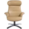 Image de Fauteuil relax pivotant recouvert de cuir sable - Pour salon lecture ou chambre à coucher - 80 x 84 x 100/108 cm - 5087 ANGEL CERDA