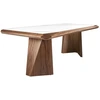 Image de Table Rectangulaire Kloser 220cm - Noyer Et Plateau En Porcelaine Blanche Effet Marbre