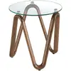 Image de Table D'angle Ronde En Verre Trempé Et Noyer