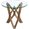 Image de Table D'angle Ronde En Verre Trempé Et Noyer