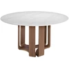 Image de Table À Manger Ronde Kloser 150cm - Porcelaine Blanche Effet Marbre Et Plateau Tournant En Noyer