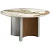 Image de Table De Salle À Manger Ronde En Marbre Porcelaine, Noyer Et Bois Argenté