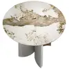 Image de Table de salle à manger ronde en marbre porcelaine, noyer et bois argenté
