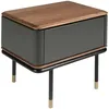 Image de Table De Nuit En Bois Gris Foncé Mat, Acier Noir Et Plateau En Noyer