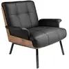Image de Fauteuil moderne en similicuir noir et bois noyer - confort et élégance