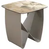 Image de Table D'angle Carrée En Marbre Porcelaine Et Acier Taupe Métallique