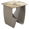 Image de Table d'angle carrée en marbre porcelaine et acier taupe métallique