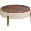 Image de Table basse ronde en noyer, bois beige et acier poli doré