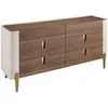 Image de Commode En Bois Beige, Acier Poli Doré Et Plateau En Noyer