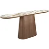 Image de Table Console Ovale Demi-ronde En Porcelaine Et Noyer