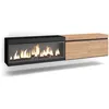 Image de Meuble TV Banc Télé 208x35x45cm 1feu électrique XXL Suspendu couleur Beige et noir RF3270