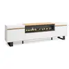 Image de Meuble tv banc télé grand espace de rangement 200x57x35cm pour les tv jusqu'à 80 cheminée électrique design industriel style moderne blanc et chêne soft 522_22