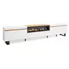 Image de Meuble tv banc télé grand espace de rangement 288x57x35 cm tv grand format cheminée électrique design industriel style moderne blanc et chêne soft 529_106