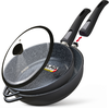 Image de Set 2 Sauteuse Induction Manche Amovible, Poêles 24/ 28cm Antiadhesive Couvercle Briebe Mgk19s Noir