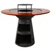 Image de Barbecue rond avec plaque de cuisson et de gril en acier et planche en bois EFP59B WOOD