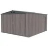 Image de Garage Métallique Gardiun Surrey 1596 m2 380x420x232 cm 1 Voiture Double Porte Pliante Porte Latérale et Aérations Effet bois