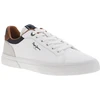 Image de Pepe Jeans - Baskets Basses Pepe Jeans En Cuir Blanc Avec Col De La Chaussure De Couleur Marron Et Chevillière Bleu Marine - Blanches 44