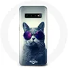 Image de Coque - Samsung - Galaxy S10 - Souple - Violet - Chat avec lunettes