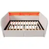Image de Lit superposé 2 places 90×200 cm lit enfant lit double en bois avec 3 tiroirs barrières de sécurité et sommier à blanc + naturel aabnu02901-01