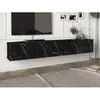 Image de Meuble TV suspendu avec 3 portes - Effet marbre noir - VIKILA