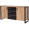 Image de Buffet 2 Portes 3 Tiroirs Style Industriel Bois Chêne Clair Et Métal Noir Dukita 160cm