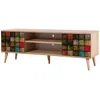 Image de Meuble Tv En Bois Clair Et Damier Multicolors Kiza 723