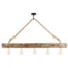 Image de Lustre en bois - 5 lampes - L. 100 x H. 53 cm - Coloris naturel - EREBOS
