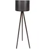 Image de Lampadaire Trépied Luca 145cm Tissu Noir Et Bois Marron