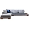 Image de Canapé D'angle Velours Avec Plateau En Bois Noyer Bakiza 313cm-gris-angle Gauche-avec Pouf