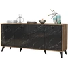 Image de Buffet En Bois Noyer Et Noir Effet Marbre 4 Portes Elite 180cm