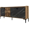 Image de Buffet En Bois Naturel Et Noir Effet Marbre 4 Portes Zenyte 180cm