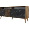 Image de Buffet En Bois Noyer Et Noir Effet Marbre 4 Portes Roma 180cm
